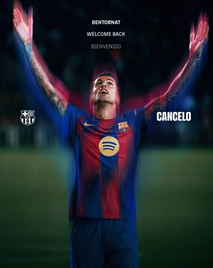 巴萨重新发布坎塞洛租借回归海报，此前因手续未完成删除相关帖文